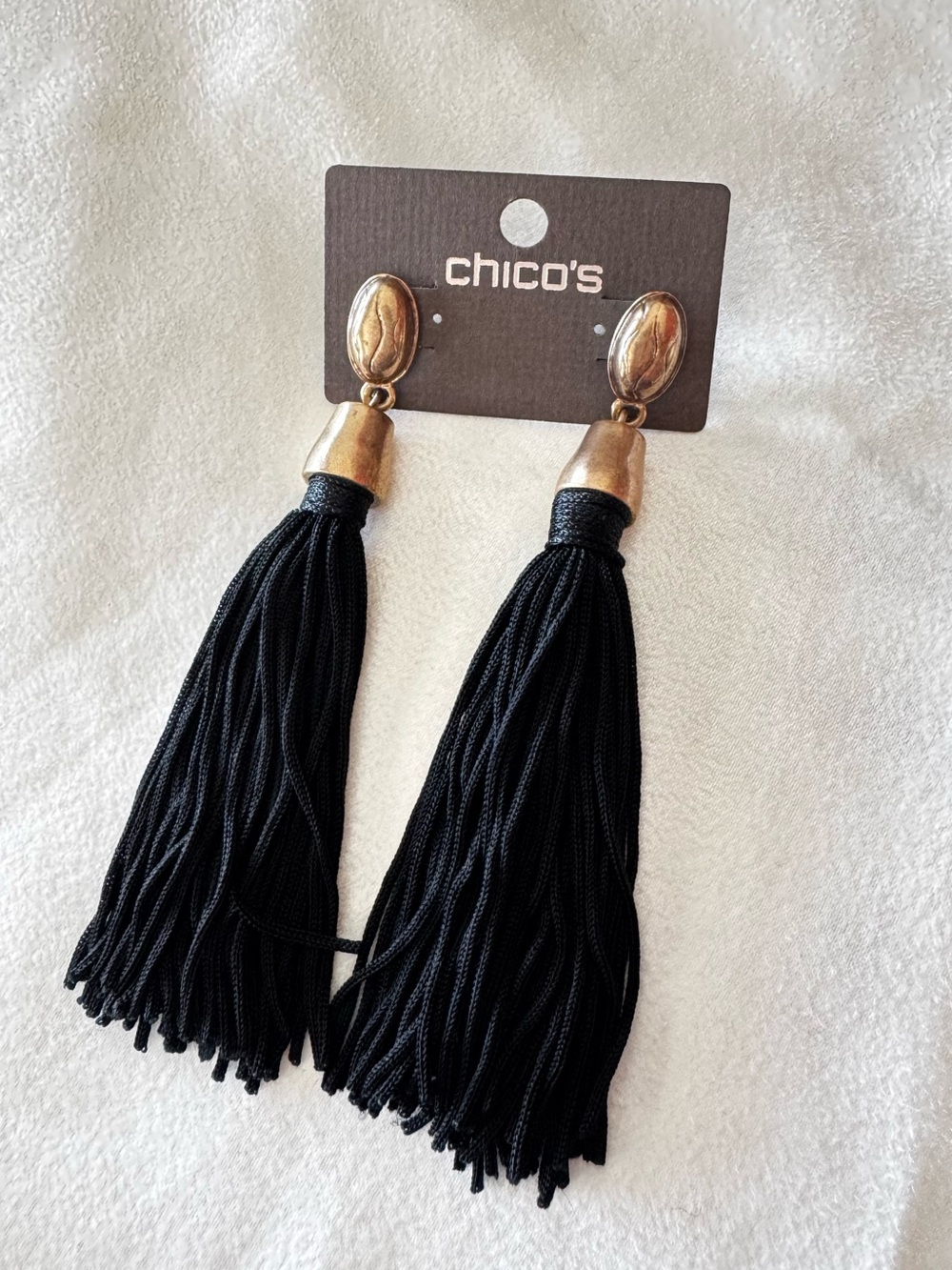 Chico’s Black Long Tassel Earrings NWT - Picture 2 of 6